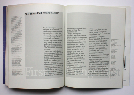 The "First Things First 2000 Manifesto," published in Eye Magazine.